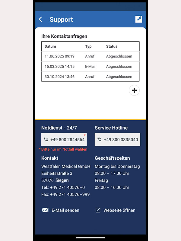 Über die WM Home-App Kontakt mit dem Service bei Westfalen Medial aufnehmen.