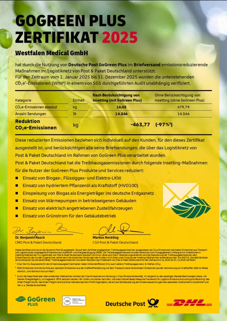 Zertifikat Gogreen Plus Deutsche Post Westfalen Medical